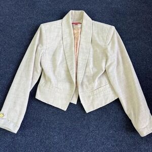 Vintage Halston III Blazer Womens 10P Beige Linen Blend Cropped Made USA 80s
